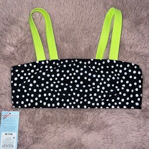 Cat & Jack bikini top black white polka dot neon yellow strap Medium (7/8) swim​